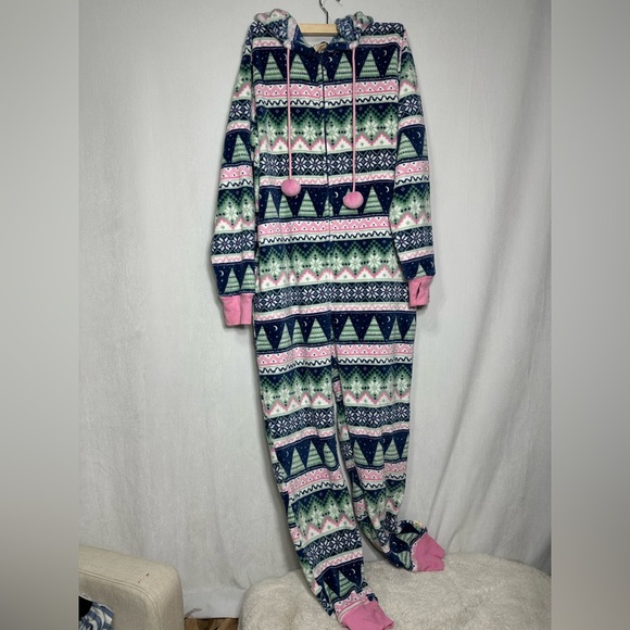 NWOT Munki Munki Ladies' Hooded Fleece One Piece Pajama w/ Pockets Pink - medium - Picture 4 of 8